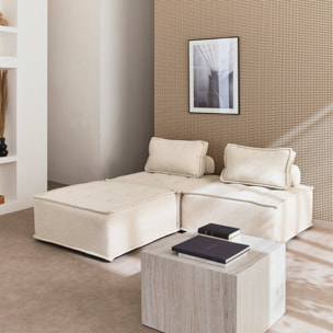 Lot de 3 chauffeuses pour canapé modulables tissu capitonné crème avec 1 coussin