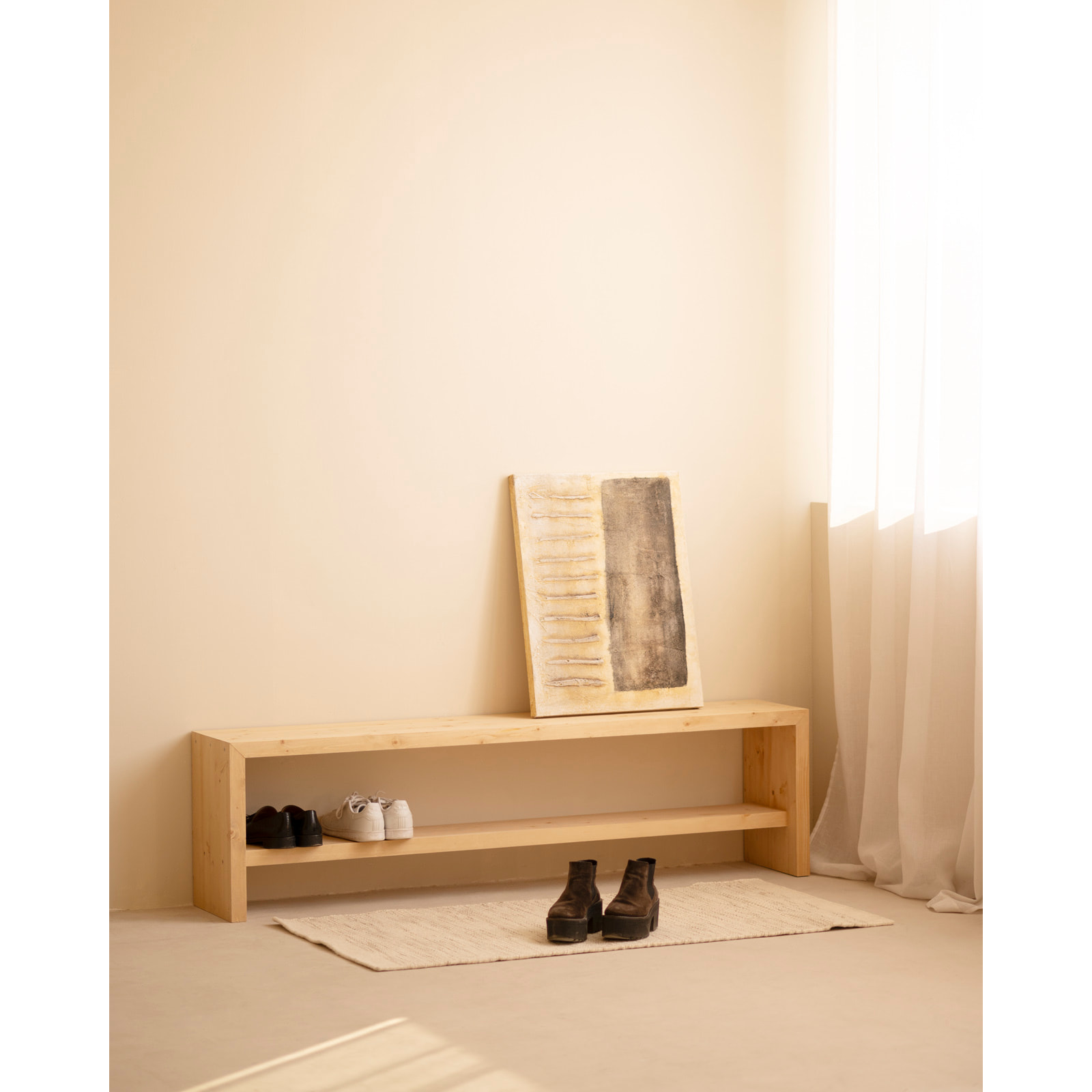Tableau beige et noir décoratif sur coton avec cadre en bois peint à la main à la peinture à l'huile en différentes tailles