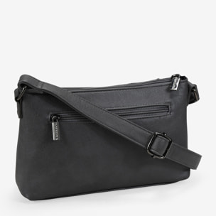 Bolso bandolera gris con cremalleras y tachas