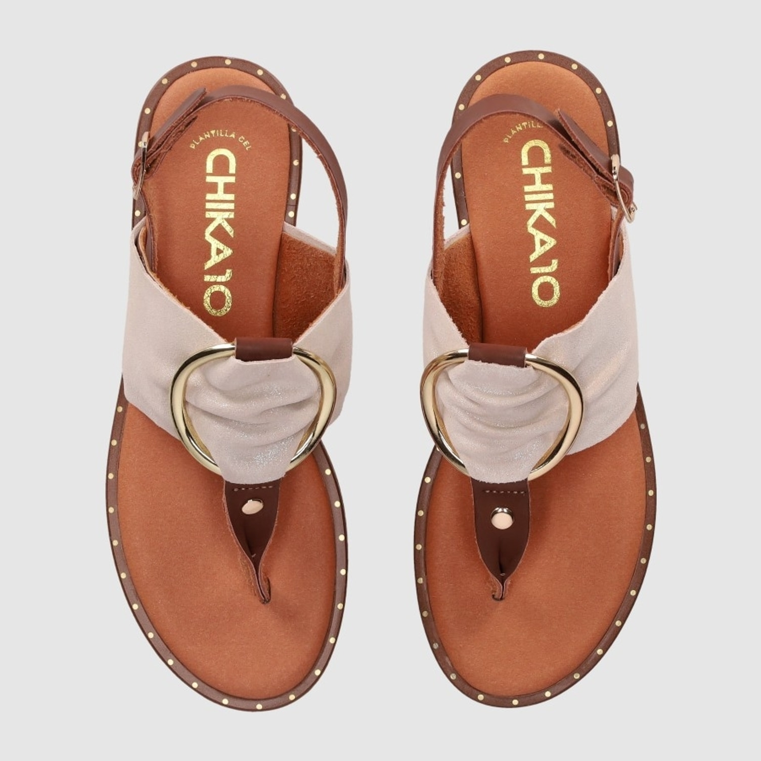 Sandalias de Serraje - Platino - Tacón: Bajo