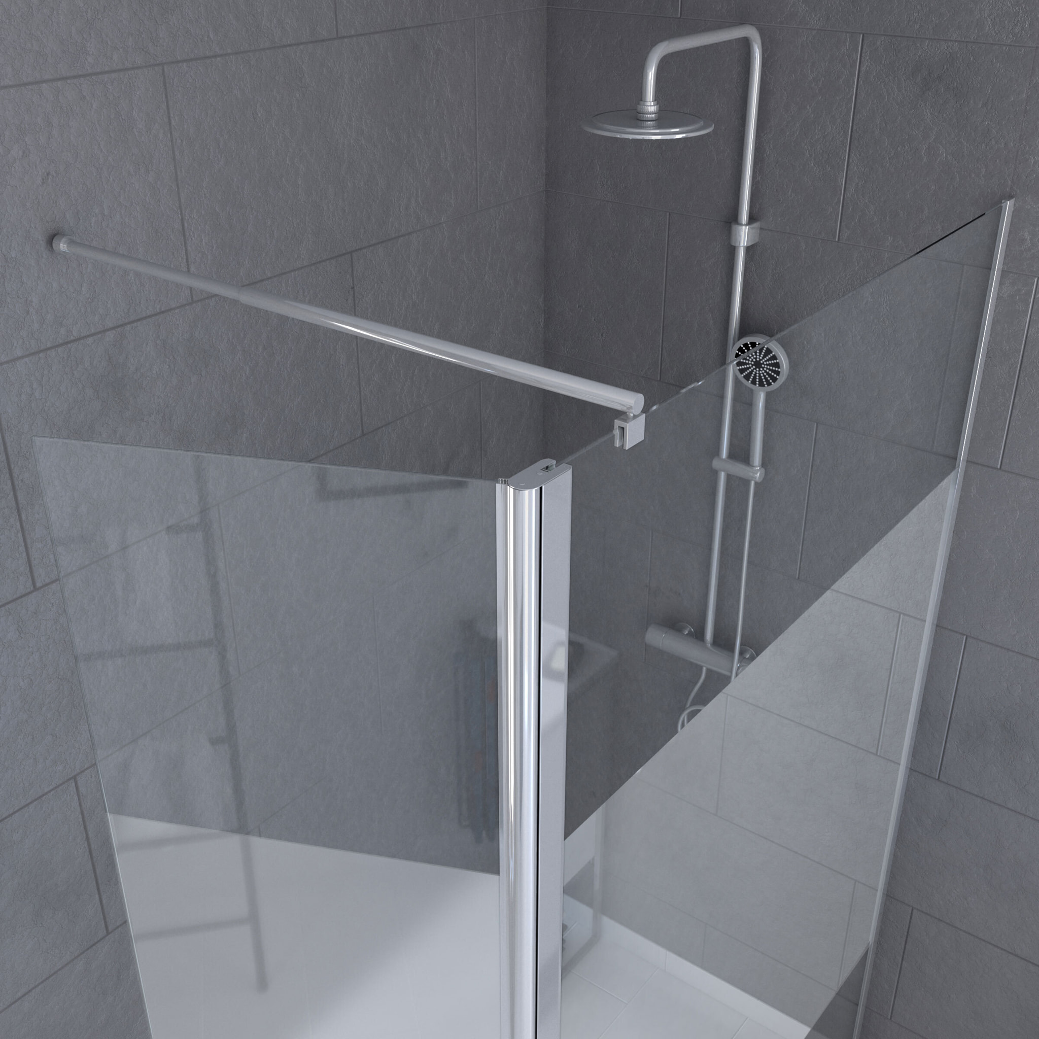 Paroi de Douche et Volet Pivotant 90+40x200 cm - Bande Dépolie - Barre de Fixation Chrome