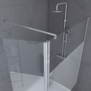 Paroi de Douche et Volet Pivotant 90+40x200 cm - Bande Dépolie - Barre de Fixation Chrome