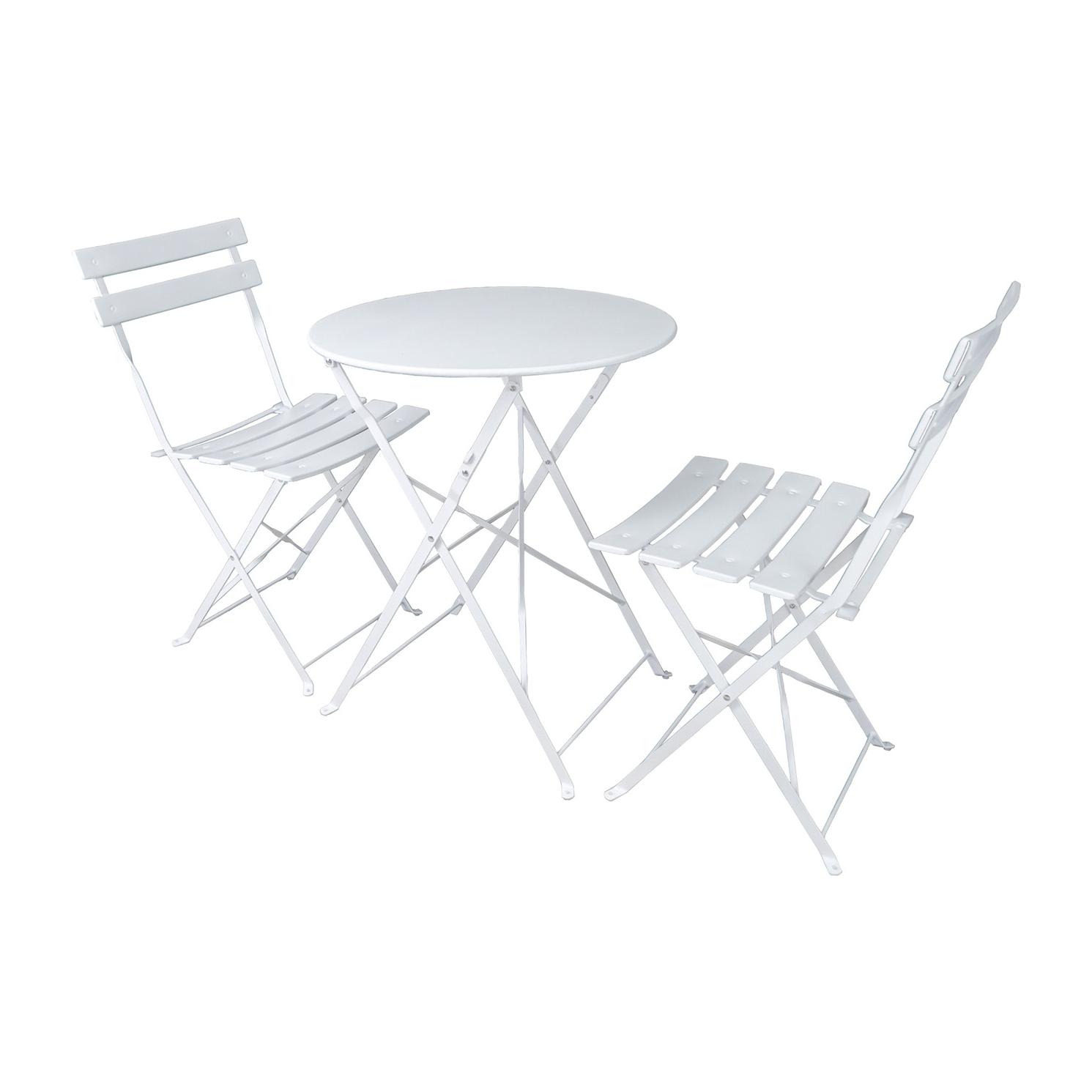 Set Bistrot 2 sedie + tavolino Pieghevole salvaspazio per Giardino, Balcone, Veranda e terrazza Acciaio antiruggine Bianco