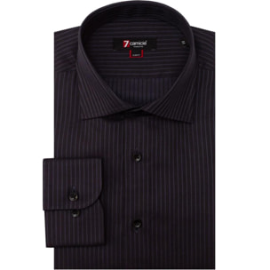 Camicia Uomo 1 Bottone Francese Slim Satin Riga Media Nero/Grigio Scuro