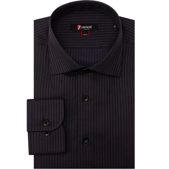 Camicia Uomo 1 Bottone Francese Slim Satin Riga Media Nero/Grigio Scuro
