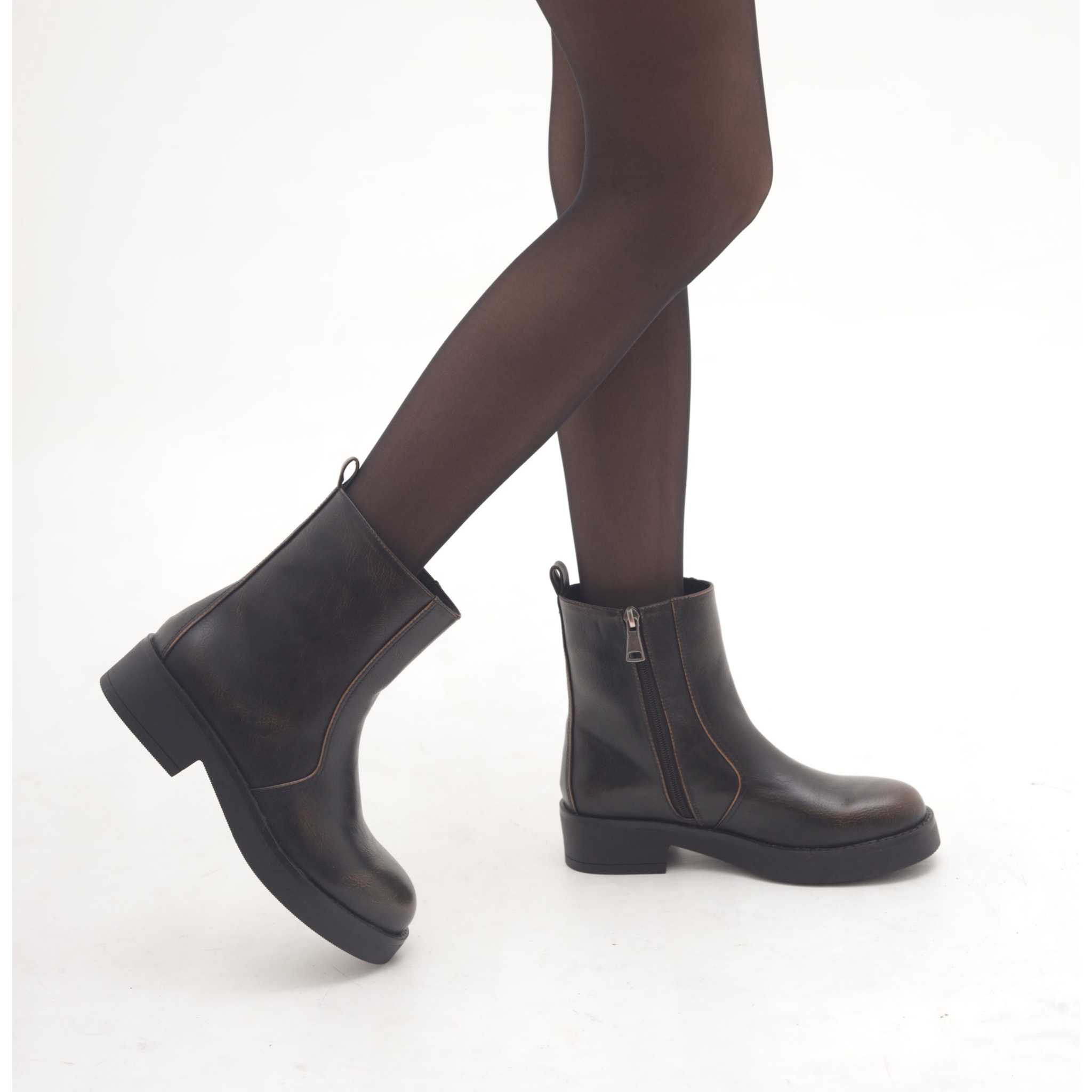 STIVALETTO BIKER BASSO LISCIO MARRONE