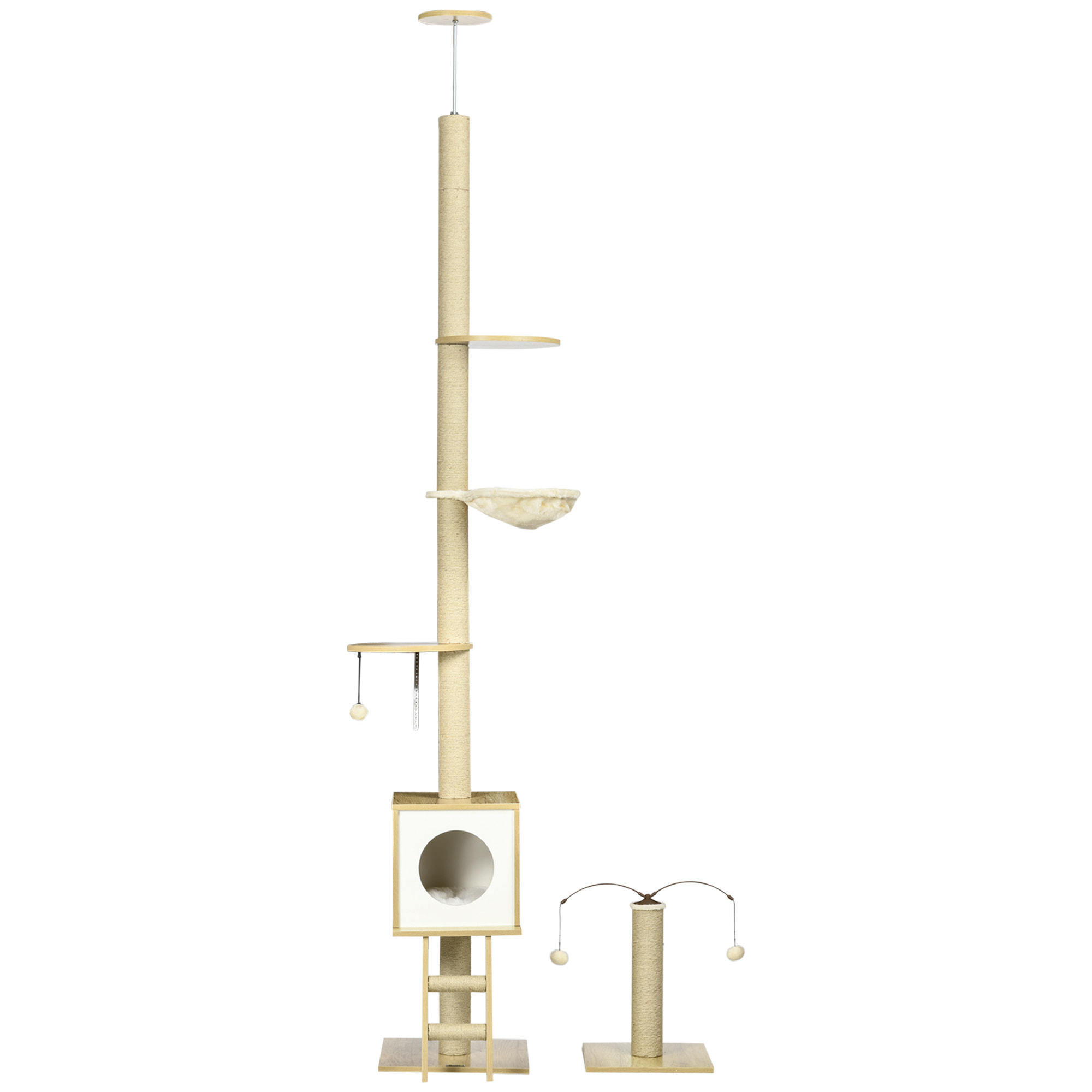 Arbres à chat 2 pièces style nordique - hauteur réglable 225-285H cm - multi-équipement - panneaux aspect chêne clair jute