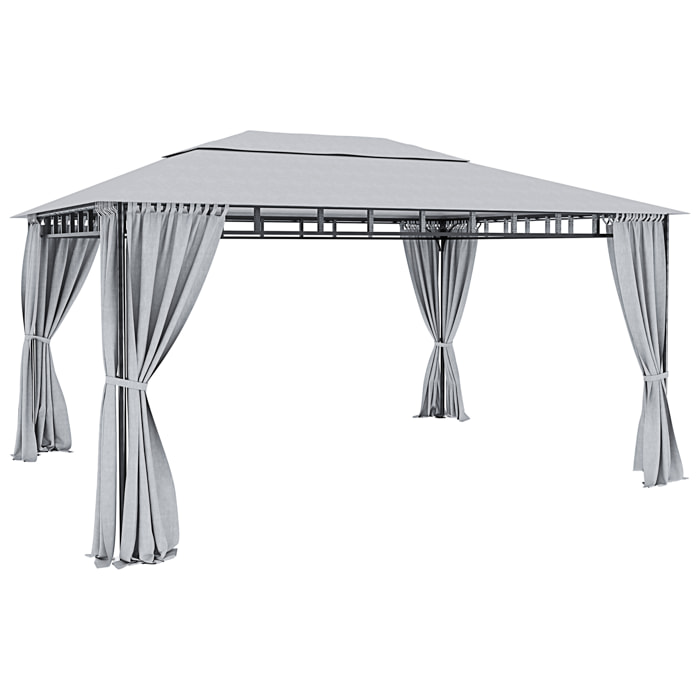 Gazebo Da Giardino 3 x 4 M Con Tende Laterali Richiudibili Struttura In Acciaio Robusto Copertura Impermeabile 180 g/m² Con 4 Teli Laterali Esterno Giardino Piscina Fiere Ombreggiante Privacy Grigio