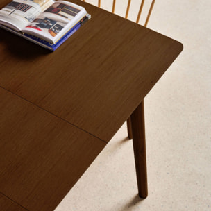Table à manger rectangulaire extensible bois d'hévéa et placage chêne noyer 4-6 places - 110/140 x 100 x 75 cm - Lina