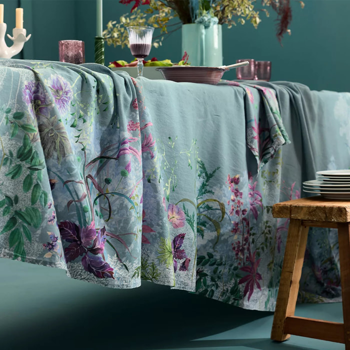 Nappe lin & coton lavé 150 g/m² imprimé bleu violet Ombres boisees givre