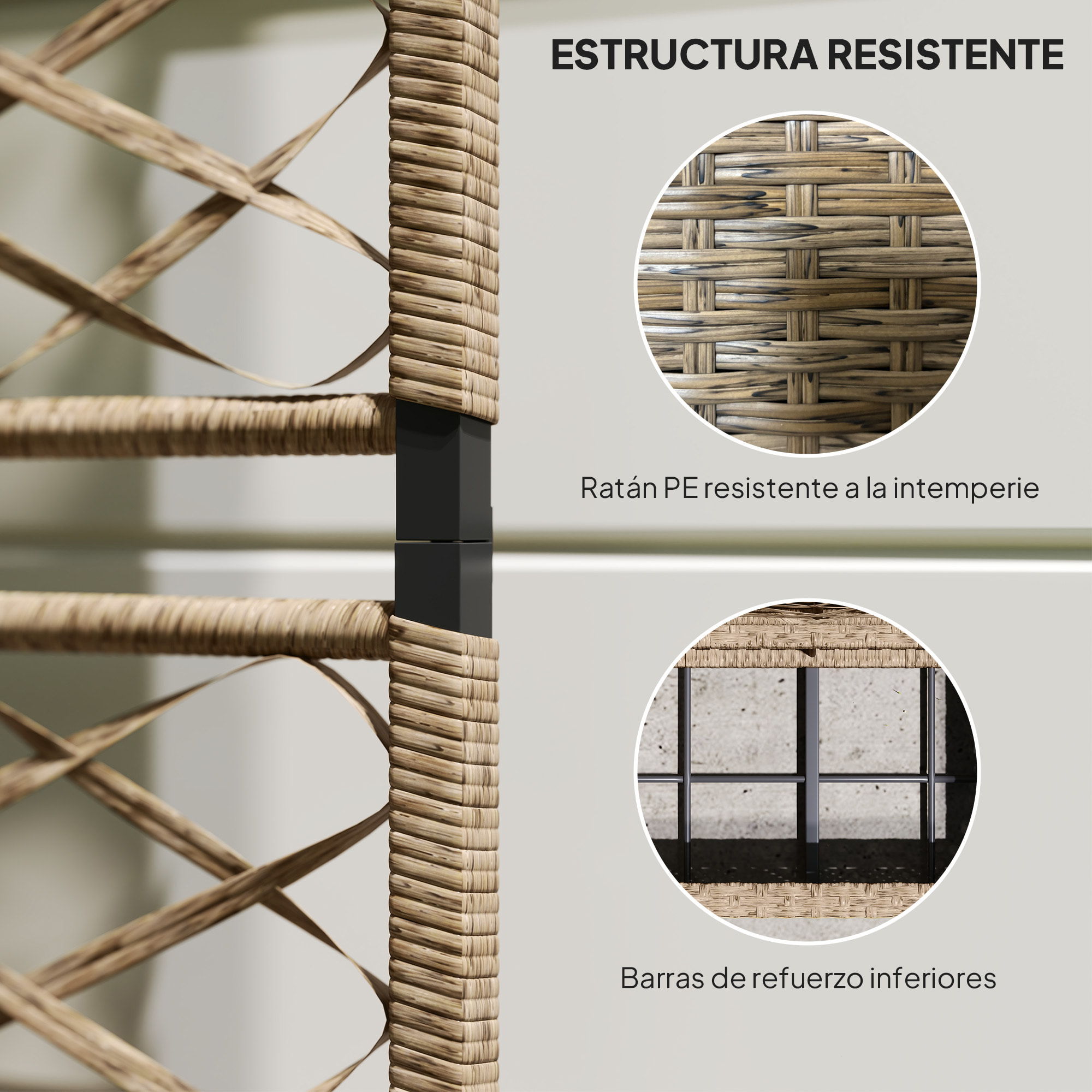 Jardinera con Enrejado de Ratán Jardinera Exterior Grande con Enrejado 2 Macetas Extraíbles para Plantas Trepadoras para Jardín Patio Terraza 57x30x150 cm Natural