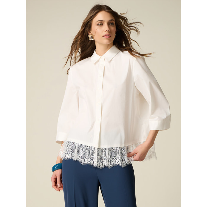 Oltre - Camicia con balza in pizzo - Bianco