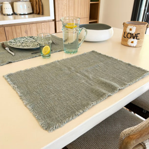 Lot de 4 sets de table avec franges céladon ANOKI