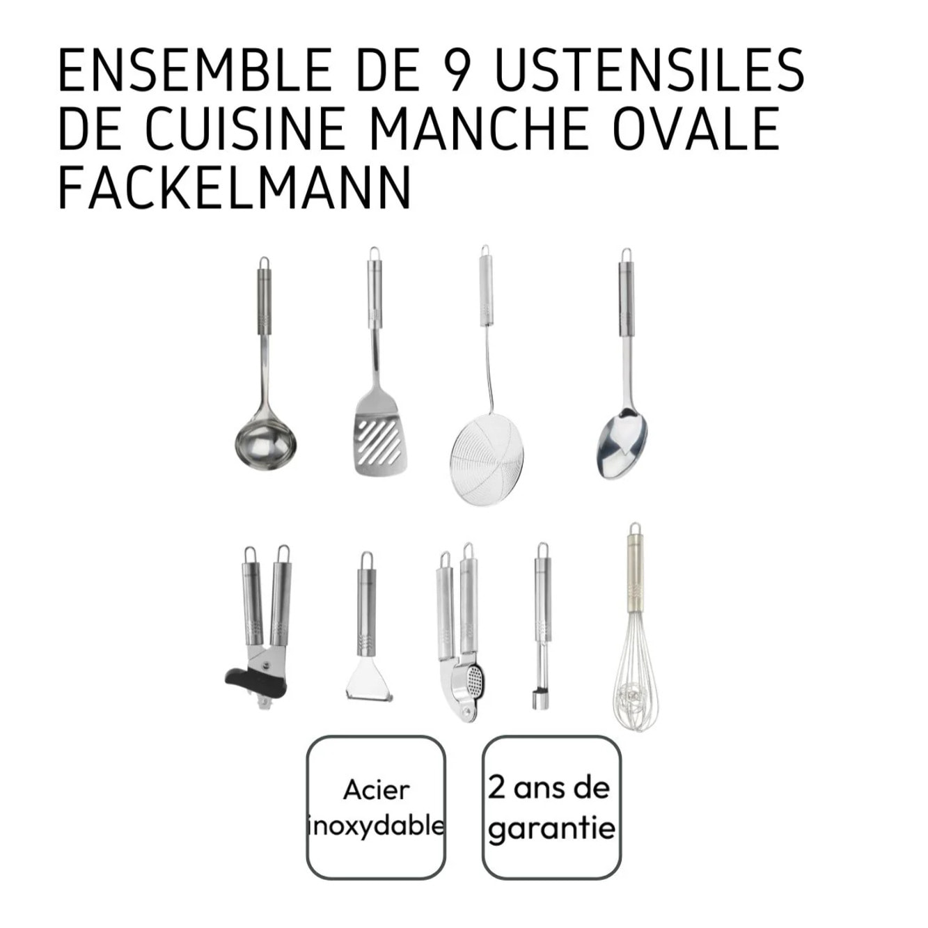 Ensemble de 9 ustensiles de cuisine inox Fackelmann Ovale