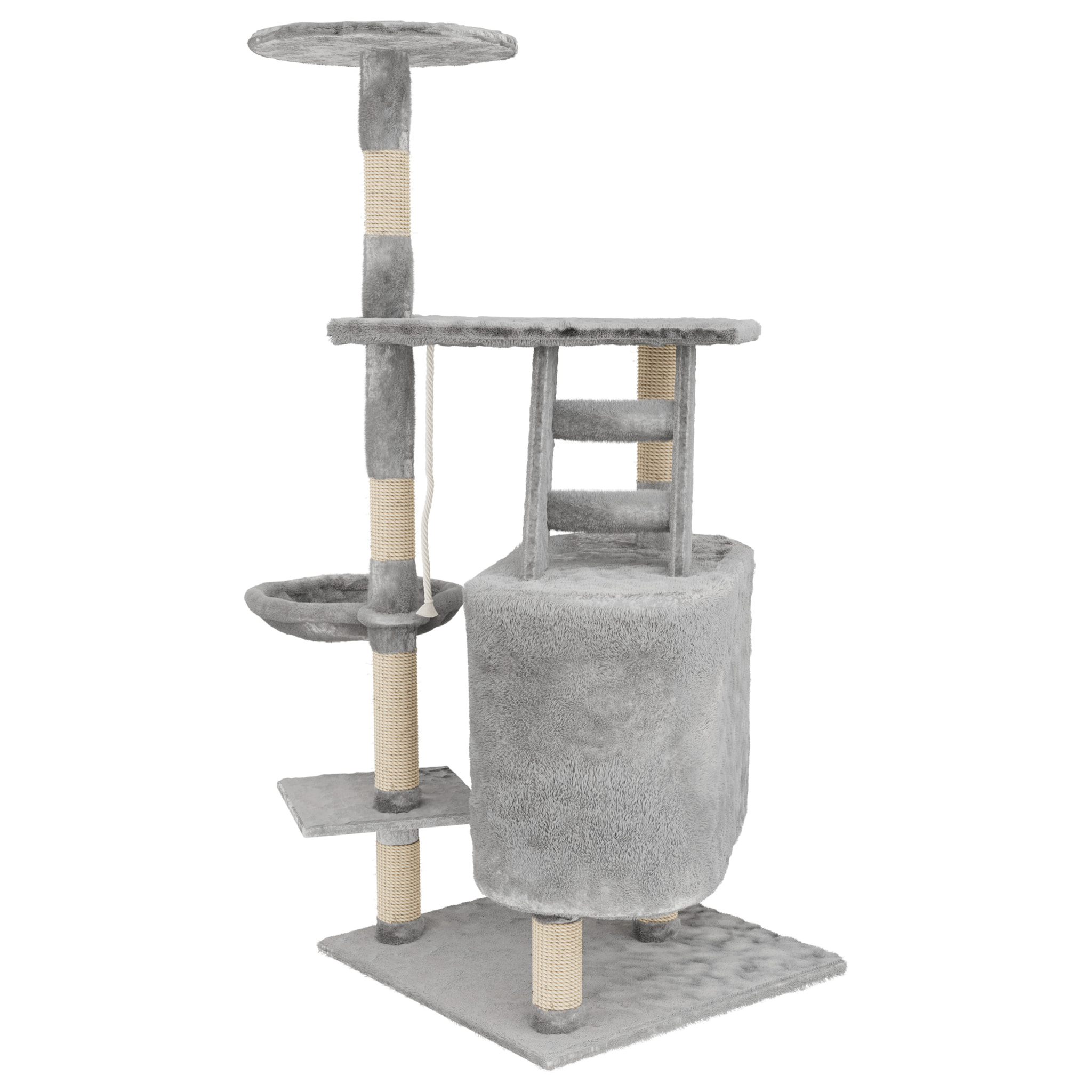Albero per Gatto con Graffiatoio Cuccia Giocattolo Gatti Parco Giochi Tiragraffi in Sisal Naturale 120 x 55 x 40 Cm (Colore Grigio Figaro 30058)