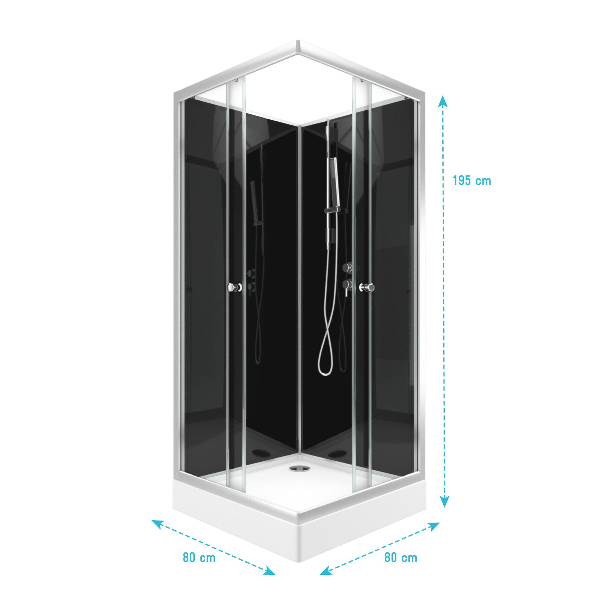 Cabine de douche carrée 80x80x195 - Portes coulissantes en verre trempé 5mm - SQUARY BLACK 2