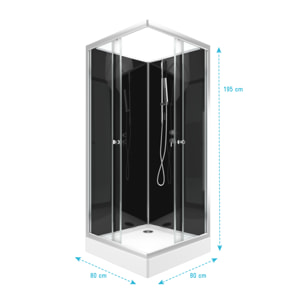 Cabine de douche carrée 80x80x195 - Portes coulissantes en verre trempé 5mm - SQUARY BLACK 2