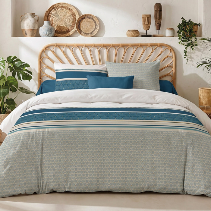 Parure housse de couette 240x220 cm imprimée graphique + 2 taies 100% Coton - URIANCE