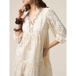 Oltre - Vestido acampanado de encaje bordado - Beige