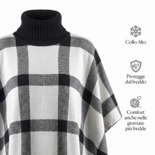Poncho in maglia in poliestere - Bianco Nero