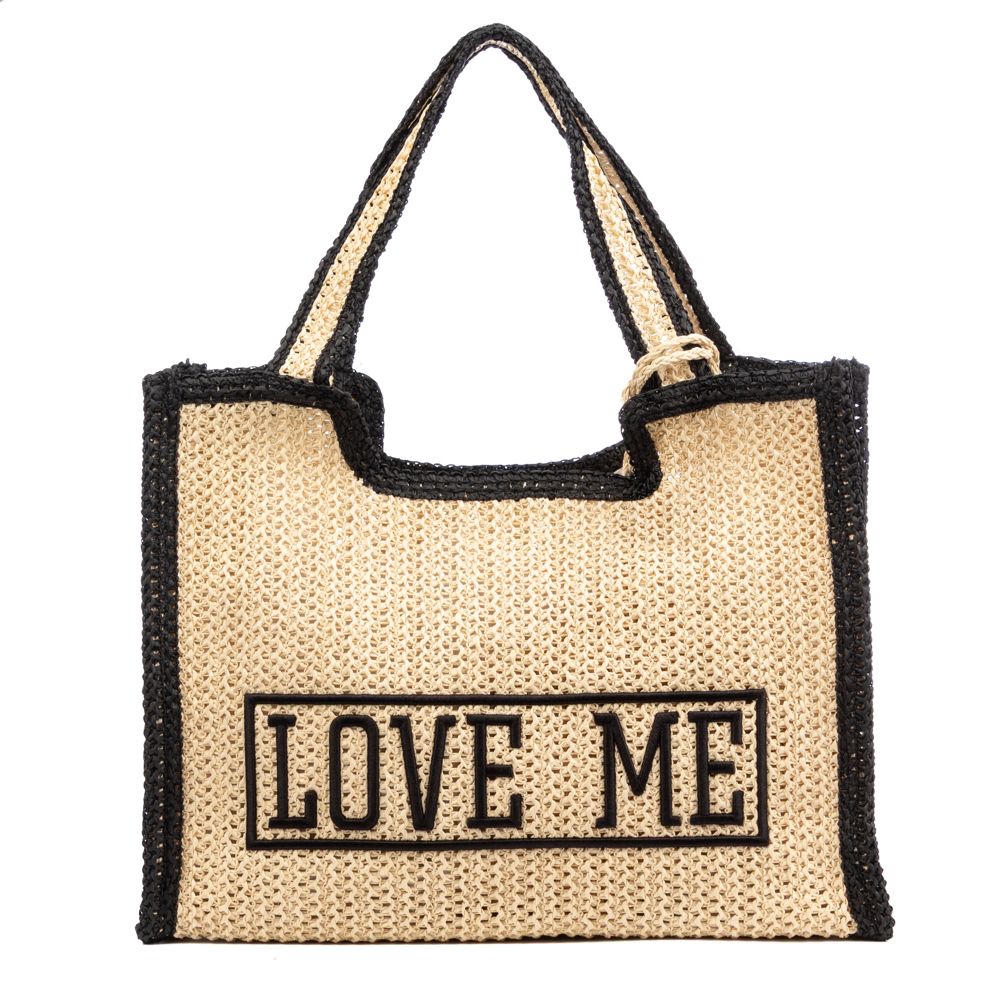 Bergamasco Bolso shopper Mujer. Fabricado en paja trenzada diseño "Love Me".