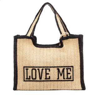 Bergamasco Bolso shopper Mujer. Fabricado en paja trenzada diseño "Love Me".