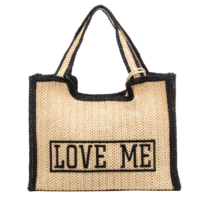 Bergamasco Bolso shopper Mujer. Fabricado en paja trenzada diseño "Love Me".