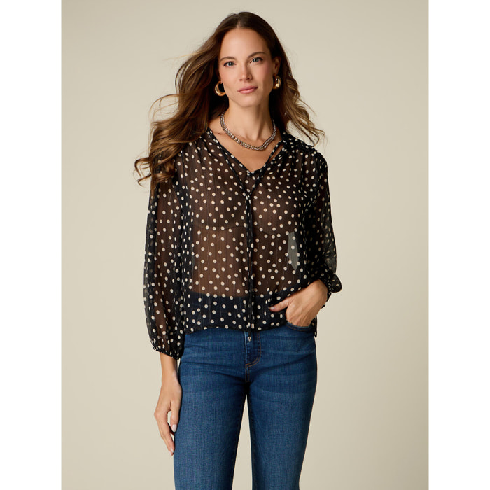 Oltre - Blusa in georgette a pois - Nero