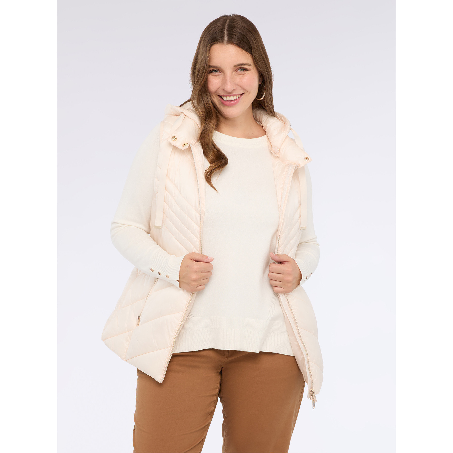 Fiorella Rubino - Piumino smanicato con cappuccio e imbottitura Sorona® Aura - Beige
