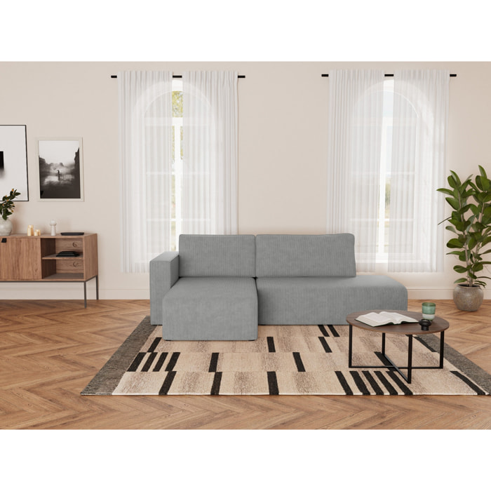 Topaze - canapé d'angle gauche 4 places convertible avec coffre sans accoudoir en velours côtelé - Gris clair