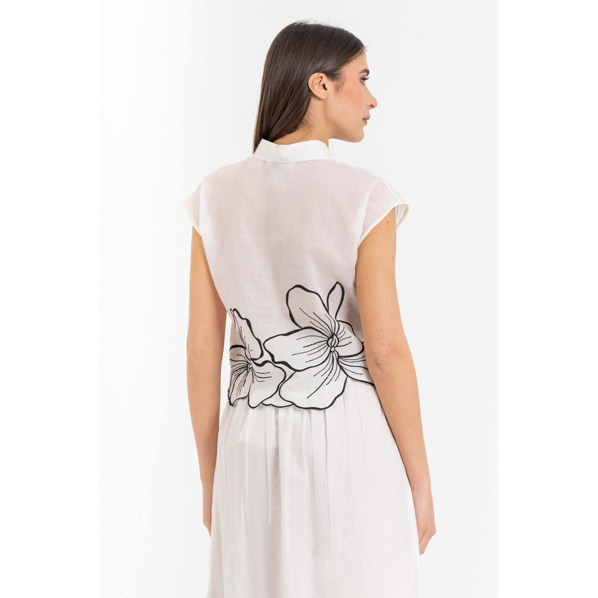 Kocca - Blusa donna 100% cotone con colletto e motivo floreale Donna