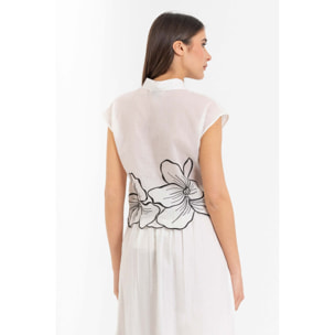 Kocca - Blusa donna 100% cotone con colletto e motivo floreale Donna