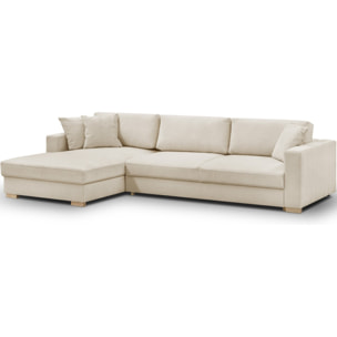 Canapé d'angle à gauche convertible 5 places en tissu chenille - ROBIN