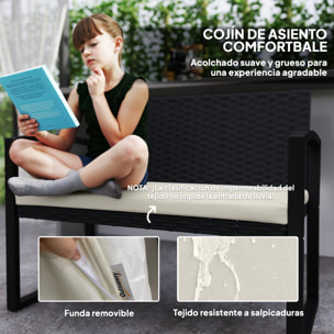 Banco de Jardín de Ratán Sintético de 2 Plazas Banco de Exterior con Cojín y Reposabrazos Carga 240 kg para Terraza Patio 103x58x78 cm Negro y Beige