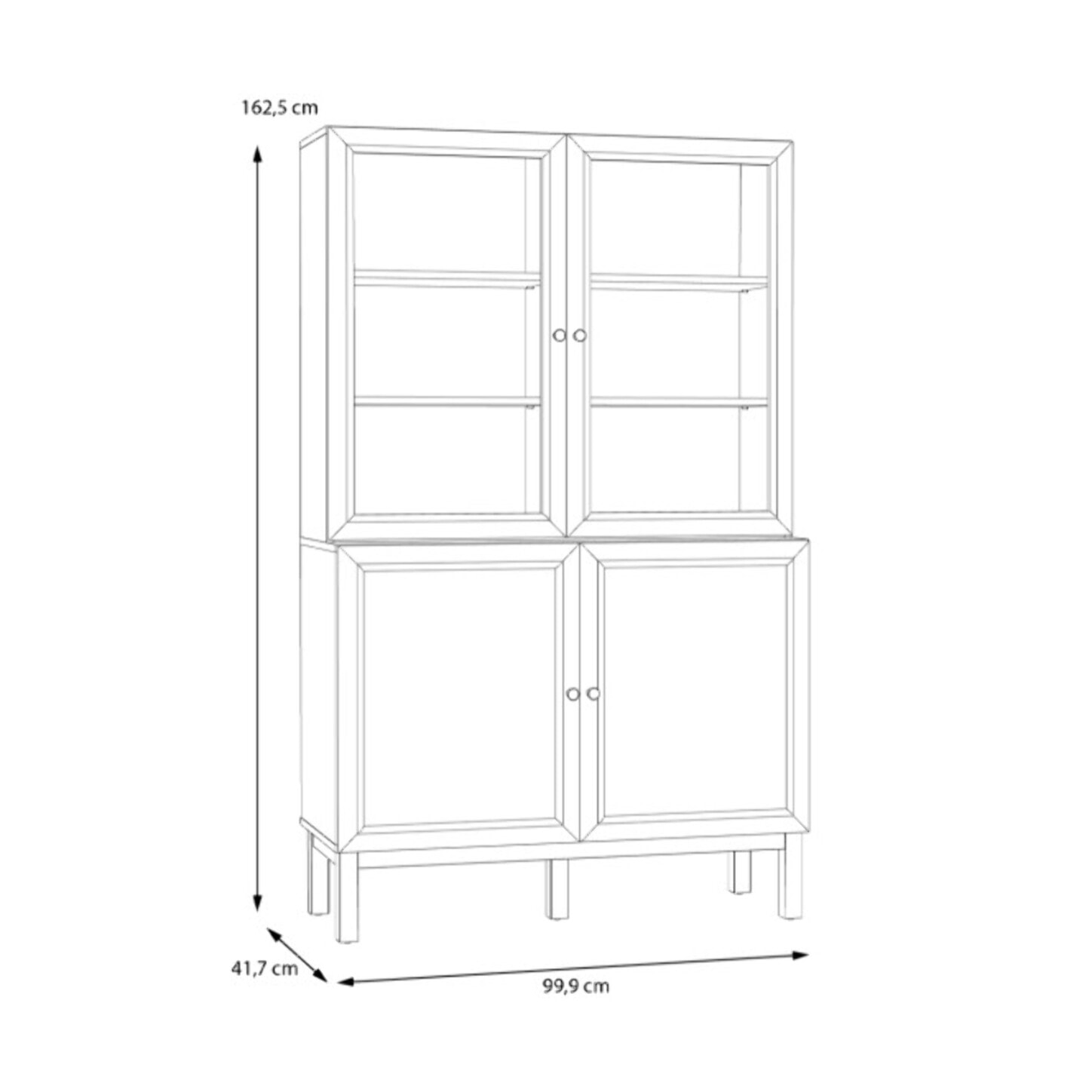Vaisselier décor chêne et gris clair vitré 163 cm 4 portes - PENNY