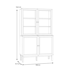 Vaisselier décor chêne et gris clair vitré 163 cm 4 portes - PENNY