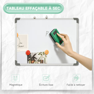 Tableau blanc aimanté magnétique dim. 60L x 45H cm nombreux accessoires inclus cadre aluminium