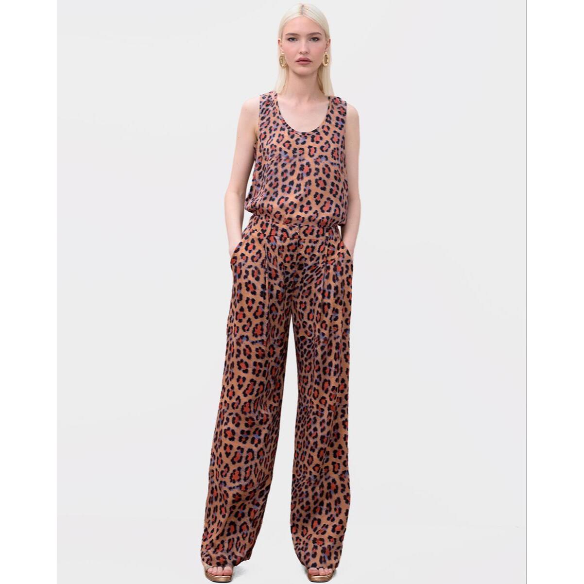Top girocollo con stampa animalier