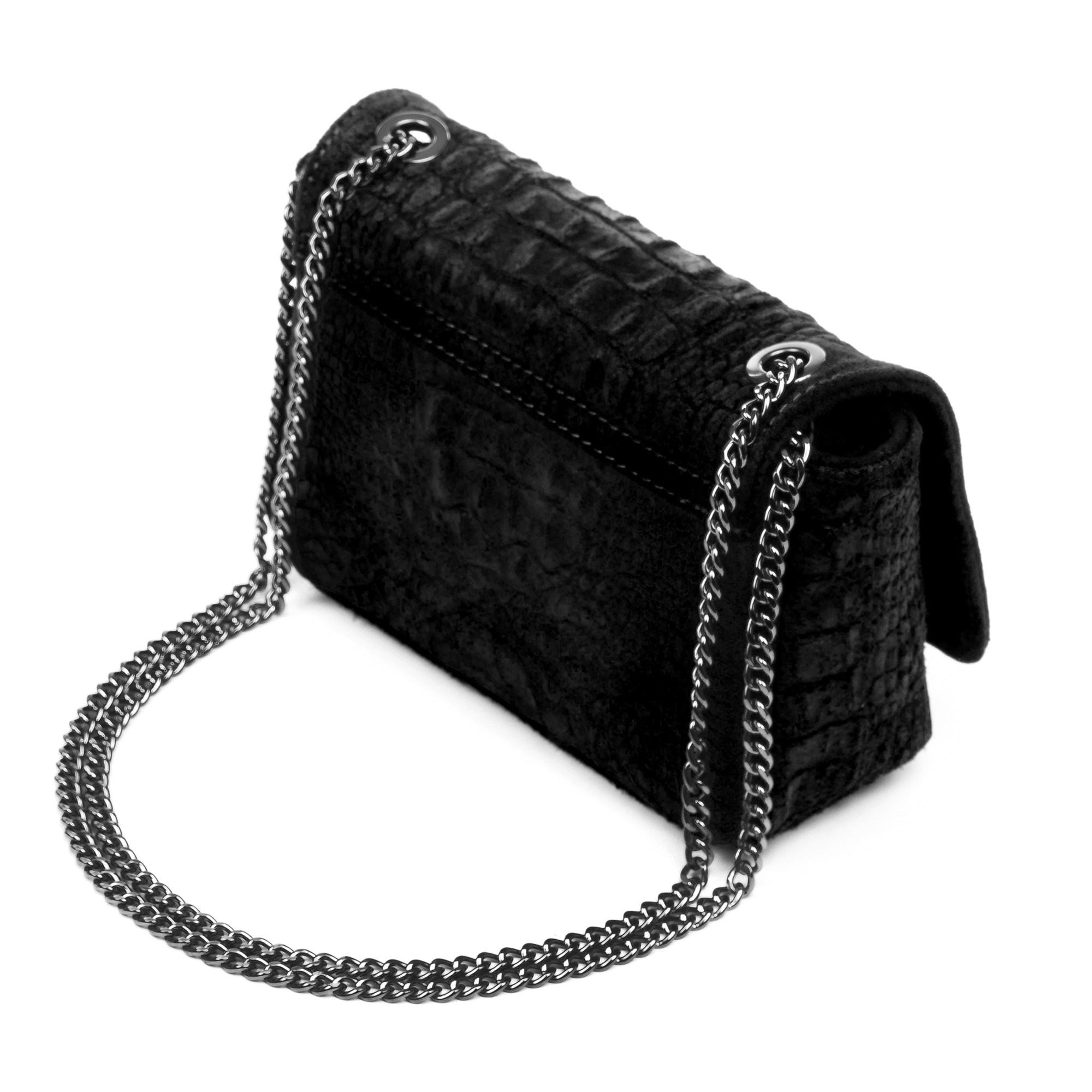 FIRENZE ARTEGIANI Monteriggioni Borsa a Spalla da Donna. Vera Pelle Scamosciata Incisione Coccodrillo Made in Italy 24x8x15 Cm. Colore nero