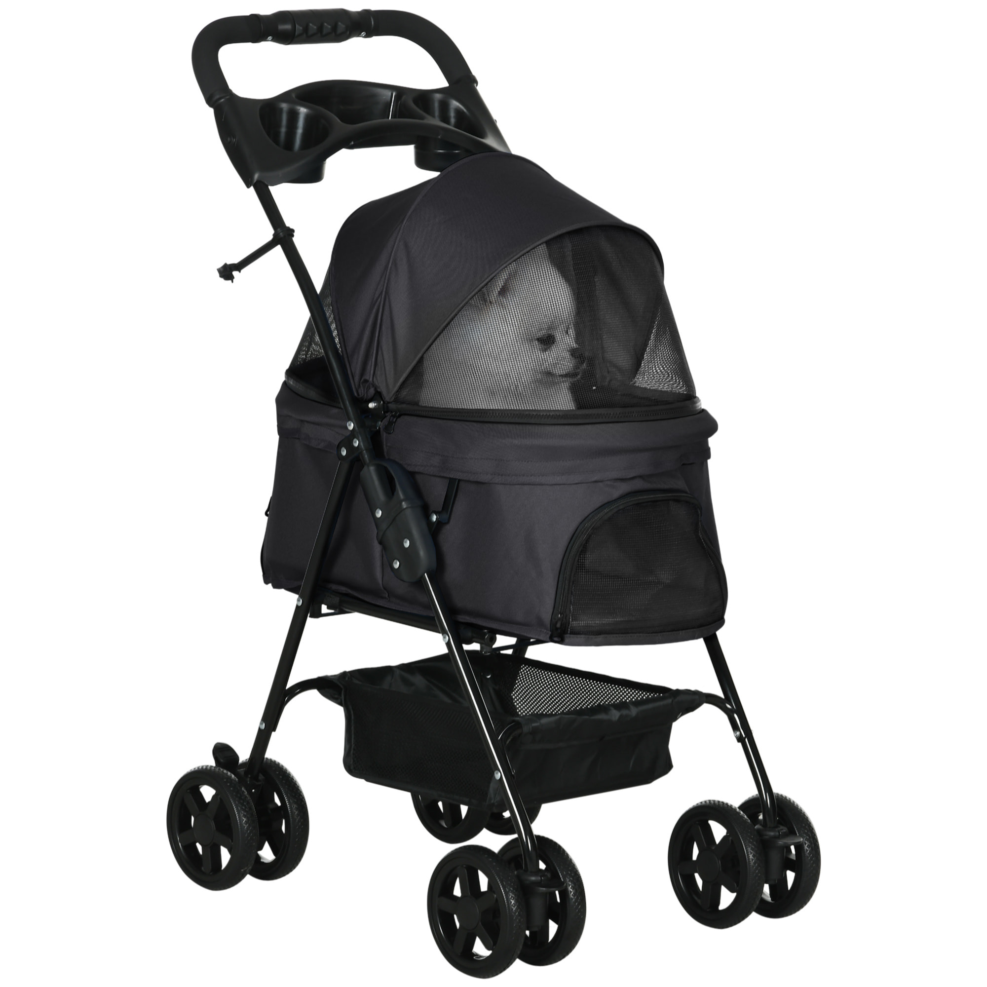 Cochecito para Perros Plegable Carrito para Perros Pequeños con Ruedas Universales Cesta de Almacenaje Correas de Seguridad y Ventanas 67x45x96 cm Negro
