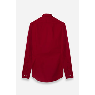 Camicia Uomo 1 Bottone Italiano Slim Popeline Stretch Unito Rosso