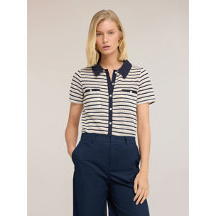 Motivi - T-shirt a righe con colletto a contrasto - Blu