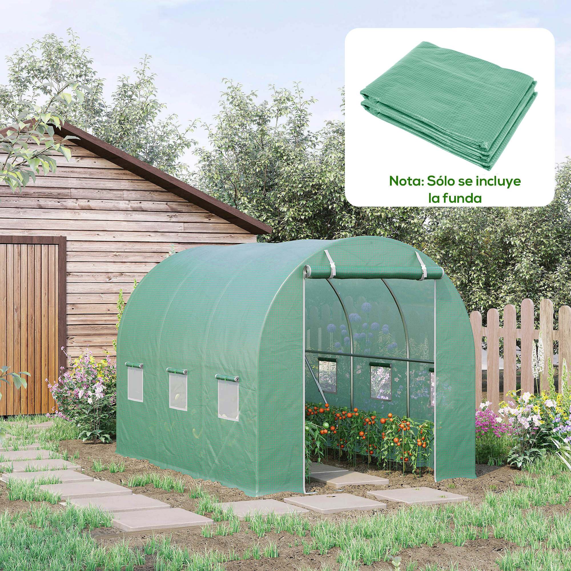 Outsunny Plásticos para Invernaderos 3x2x2 m Cubierta de Repuesto para Invernadero de Polietileno con 6 Ventanas y Puerta Enrollable Protección de Plantas para Jardín Verde