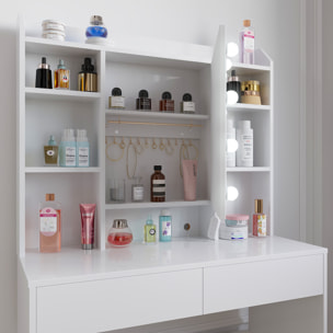 Toeletta Tavolino Trucco Tavolo Con 9 Luci LED Luminosità E Tonalità Regolabili Specchio 2 Cassetti 7 Vani A Giorno Mensole 40 x 90 x 144.7 Cm Bianco