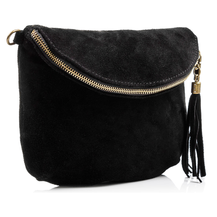 FIRENZE ARTEGIANI Borsa a Spalla da Donna Cenerente Vera Pelle Scamosciata Made in Italy 24x3x19 Cm. Colore nero