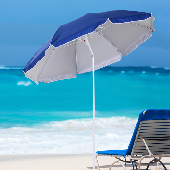 Sombrilla de Playa Grande Ø160 cm Sombrilla de Terraza Exterior con Ángulo Ajustable Protección UV Impermeable y Bolsa de Transporte Azul