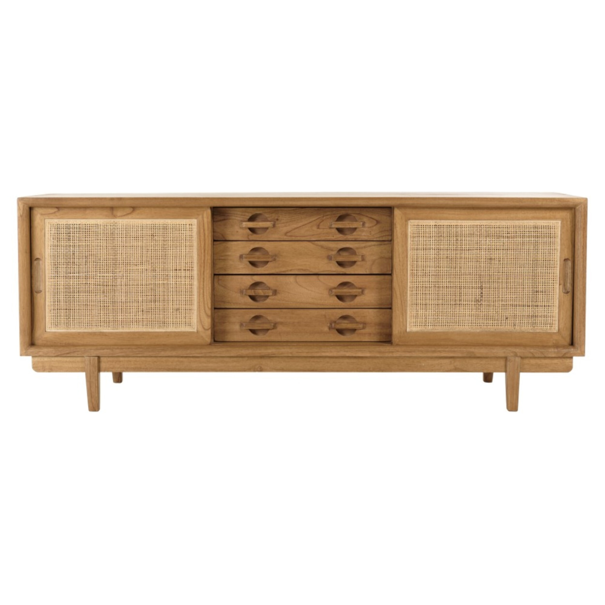 AMY - Meuble TV en bois de mindi et rotin naturel AMY