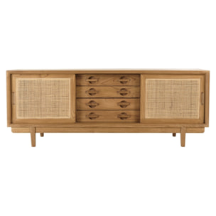 AMY - Meuble TV en bois de mindi et rotin naturel AMY