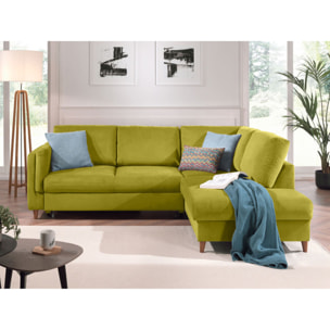 Brooke - canapé d'angle droit - convertible - 5 places - en velours - Vert Olive
