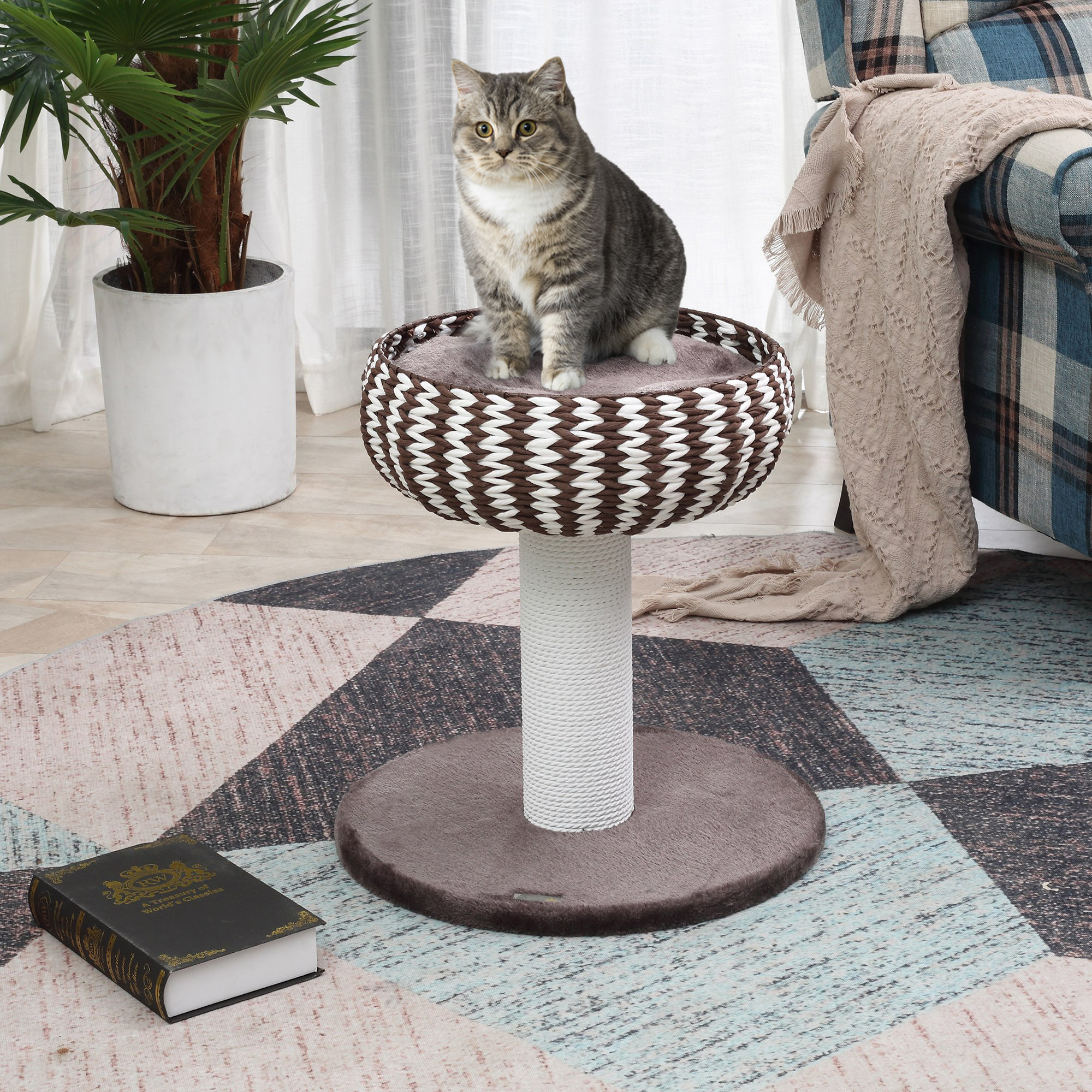 Árbol Rascador para Gatos Pequeño 50x50x52 cm con Cama Poste Cojín de Felpa Café